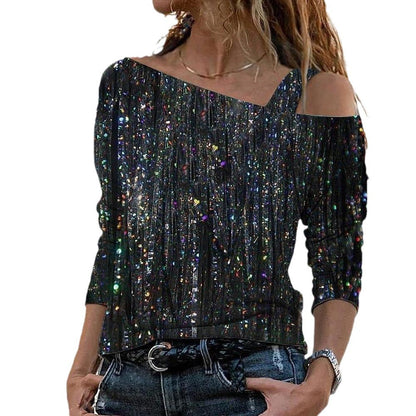 Fudus | Trendiger Marmorprint Off-Shoulder T-Shirt mit mittellangen Ärmeln
