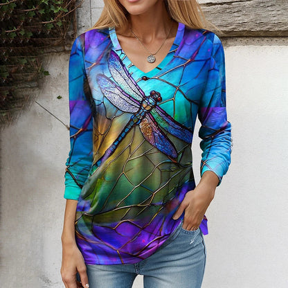 Fudus | Chic Print V-Ausschnitt Lockeres T-Shirt