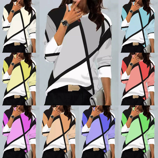 Fudus | Trendige Vintage Geometrische Druck Rundhalsausschnitt Langarmshirt