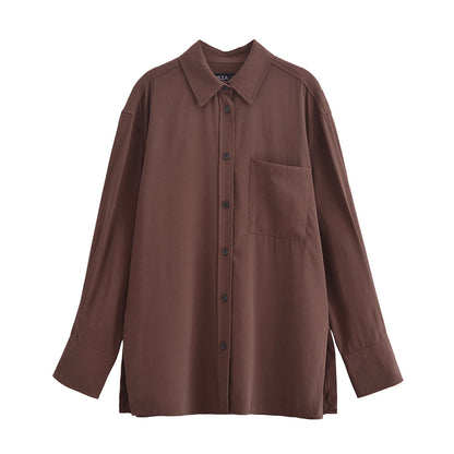 Fudus | Mode Split Hem Drapierter Kragen Langarmoberteil