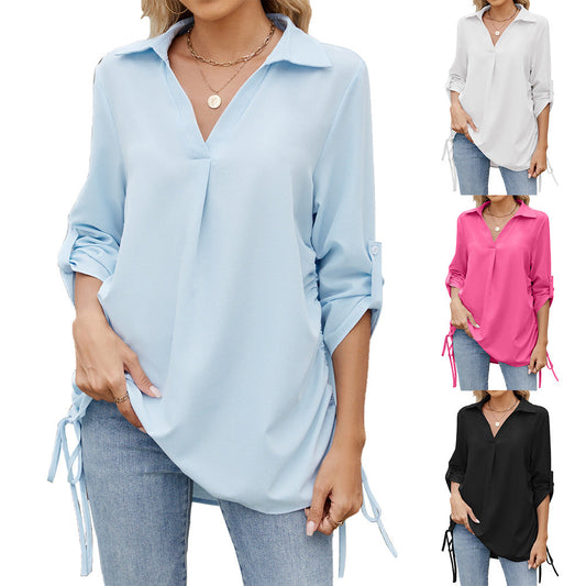 Fudus | Leichte lappenlose lockere Chiffon-Bluse mit halben Ärmeln