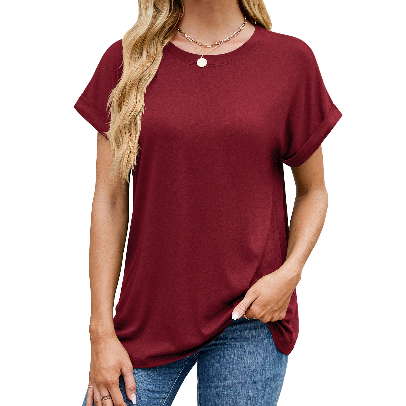 Fudus | Essentiell Einfarbig Rund Lockeres T-Shirt