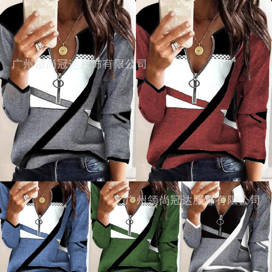Fudus | Trendige bedruckte Zip Langarm-Tee