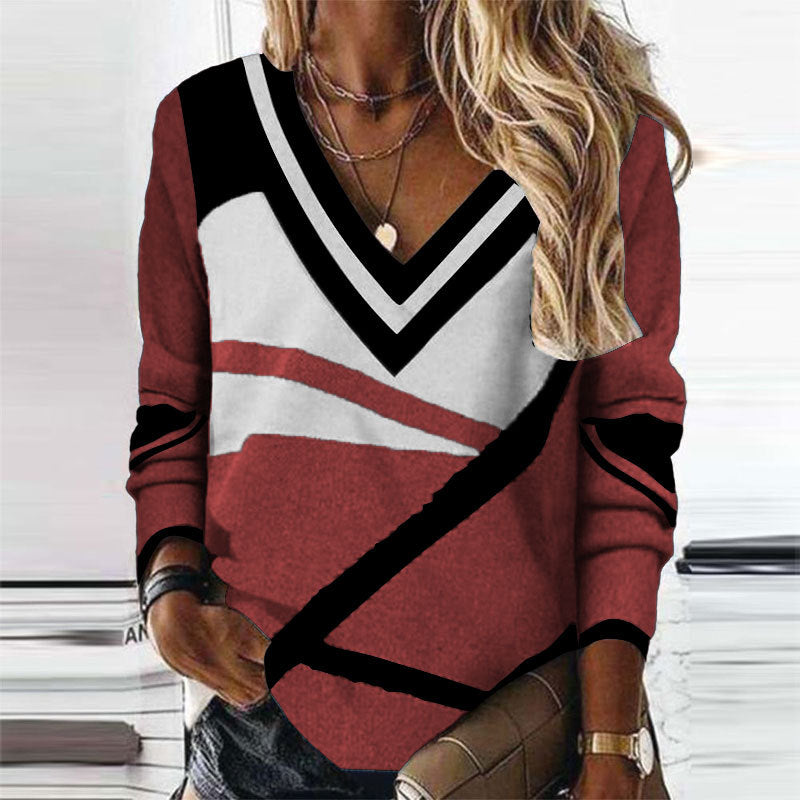 Fudus | Elegante Druck V-Ausschnitt Mode T-Shirt