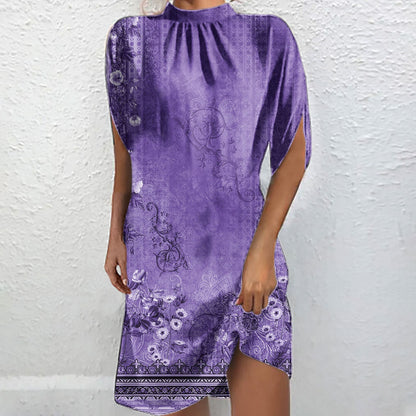 Fudus | Elegante Bedruckte Stehkragen Kurzarm Batwing Bluse