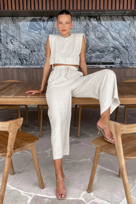 Fudus | Leinen Schnür Crop Top Und Lockere Hose Schlafanzug Sat