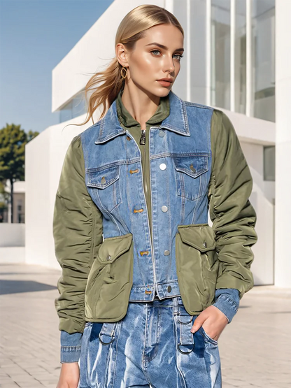 Reisola | Damen Patchwork Denimjacke mit Umlegekragen aus Baumwolle