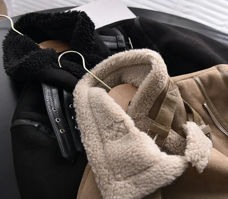 Saynita | Sherpa-Fleece Leder-Bomberjacke