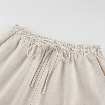 Fudus | Leinen Schnür Crop Top Und Lockere Hose Schlafanzug Sat