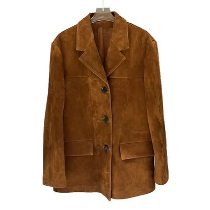 Reishana | Damen Vintage Jacke aus braunem Wildleder und Baumwolle