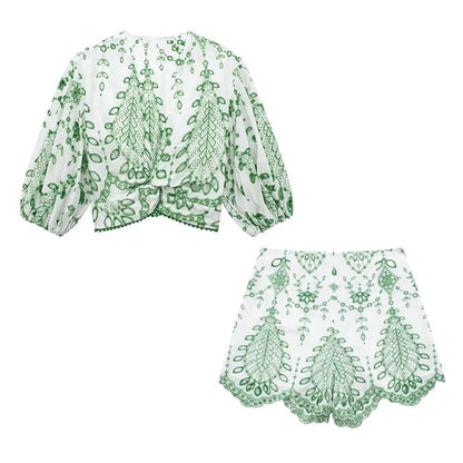 Fudus | Bestickte Bluse Und Shorts Zweiteiliges Sat