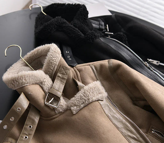 Saynita | Sherpa-Fleece Leder-Bomberjacke