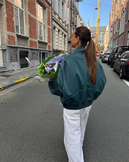 Claudia Vintage Wetterfeste Leder Bomberjacke für Damen