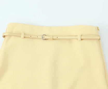 Fudus | V-ausschnitt Ärmelloses Gürtel Einreiher Top Und Hochtaillierter Taschen-gürtel Lange Rock