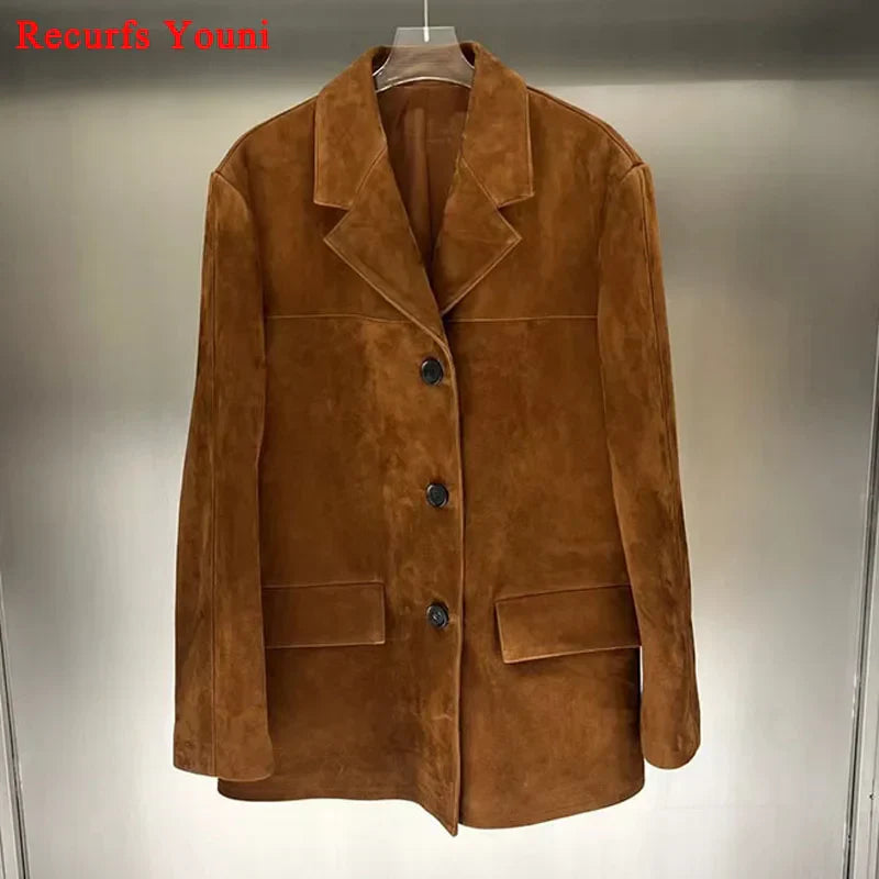 Reishana | Damen Vintage Jacke aus braunem Wildleder und Baumwolle