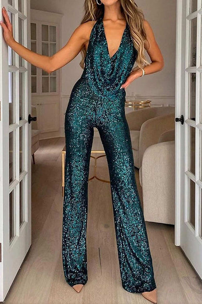 Karolina - Neckholder-Jumpsuit mit Pailletten für Damen