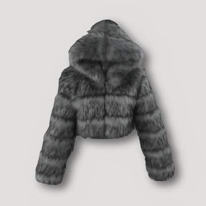 Kirie | Luxuriös Cropped Plüsch Kunstpelz Full Zip Hoodie Jacke