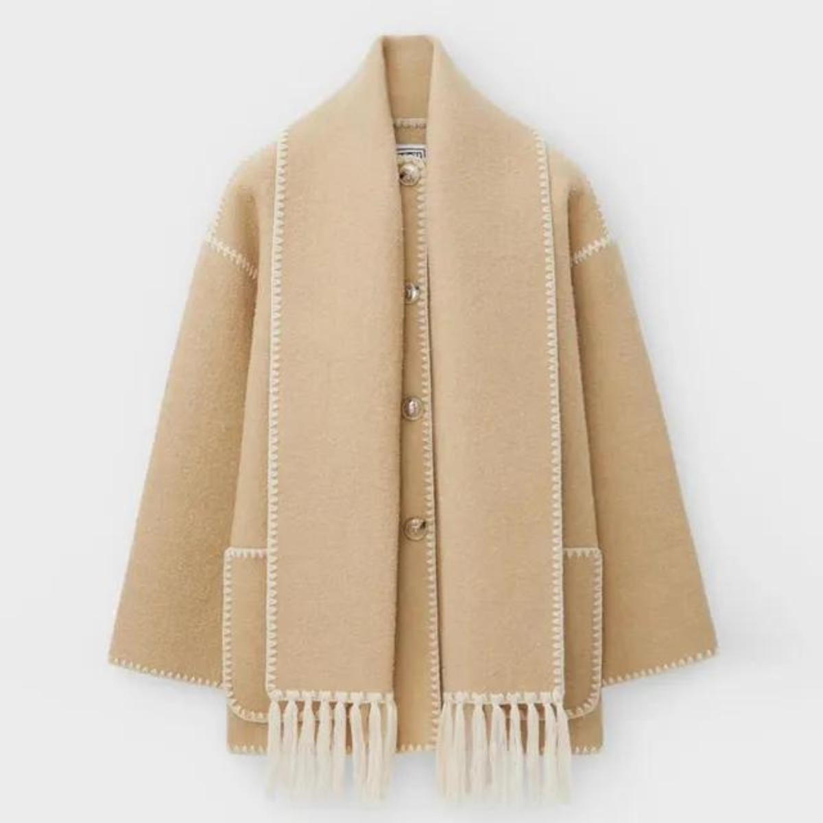 Quirina | Elegante Langarmtasche einreihige Knopfjacke mit Schal