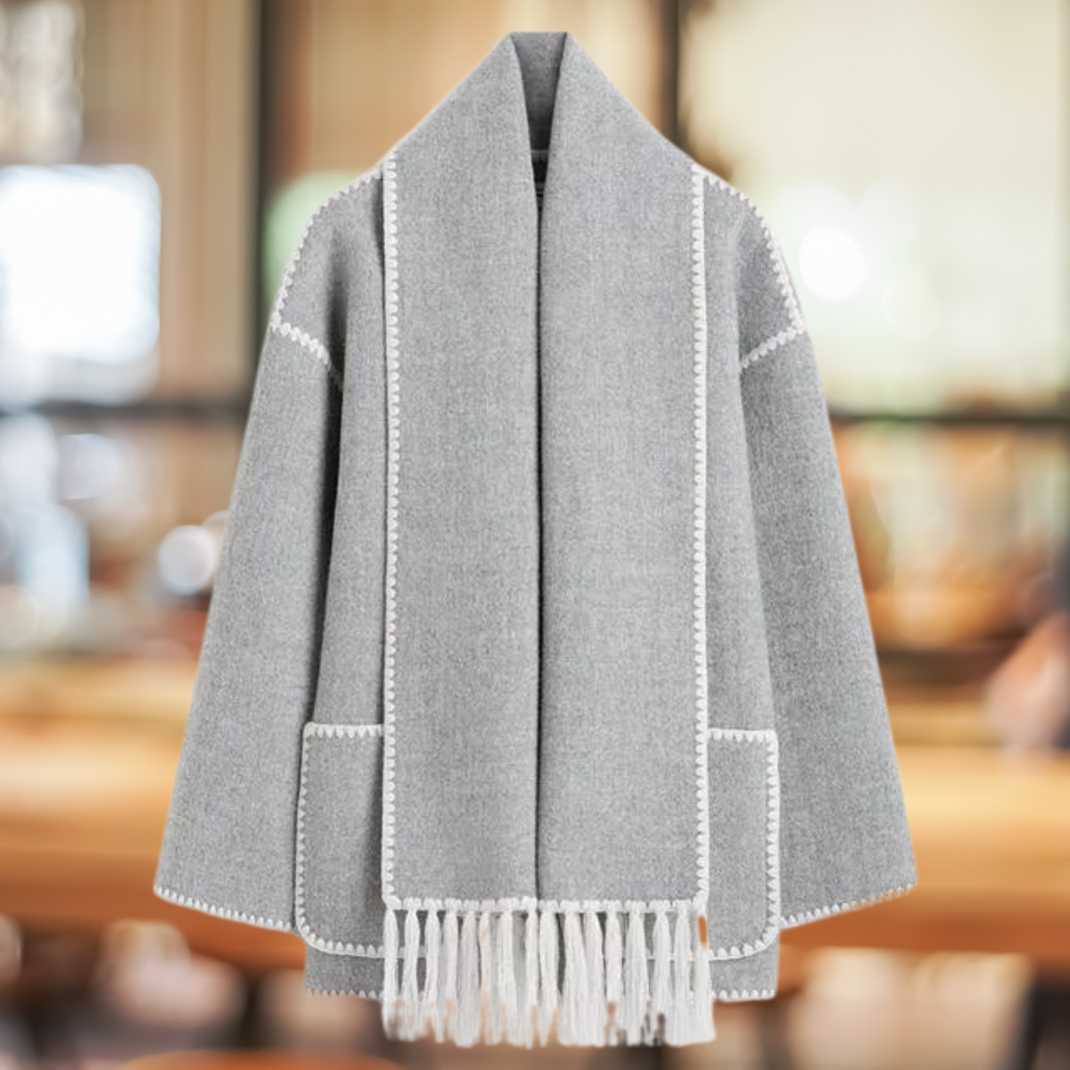 Quirina | Elegante Langarmtasche einreihige Knopfjacke mit Schal