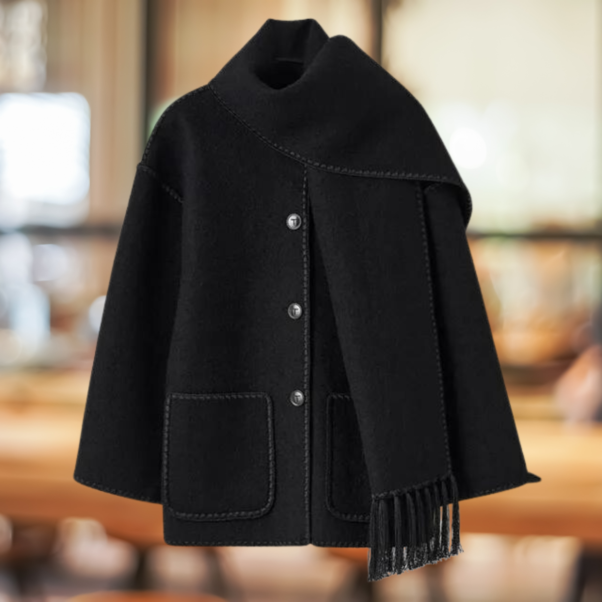 Quirina | Elegante Langarmtasche einreihige Knopfjacke mit Schal