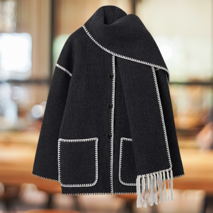 Quirina | Elegante Langarmtasche einreihige Knopfjacke mit Schal