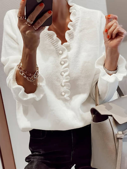 Marina - Stilvolle Damenbluse mit V-Ausschnitt und schickem Design