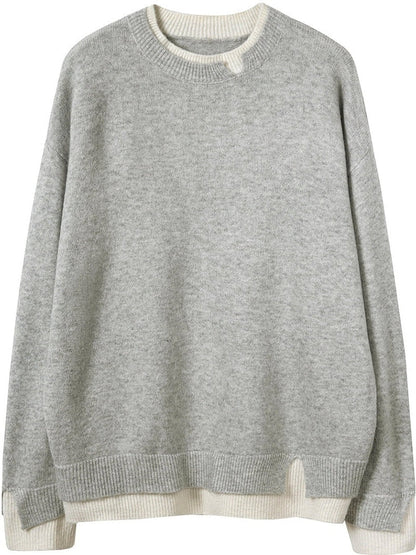 Milena - Stilvoller Oversize-Pullover in Grau und Weiß mit langen Ärmeln