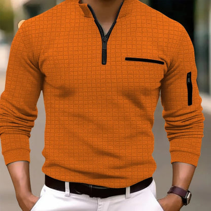 Casual Baumwolle Herren Langarm Poloshirt mit Reißverschluss