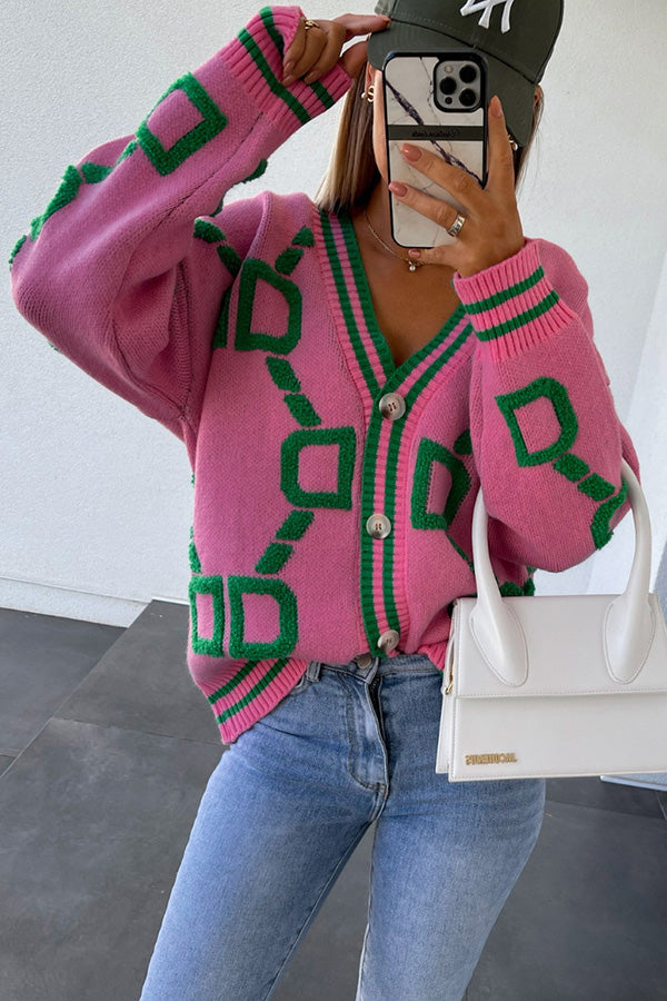 Lasandreth | Rosa Kunst-Knopfstrickjacke