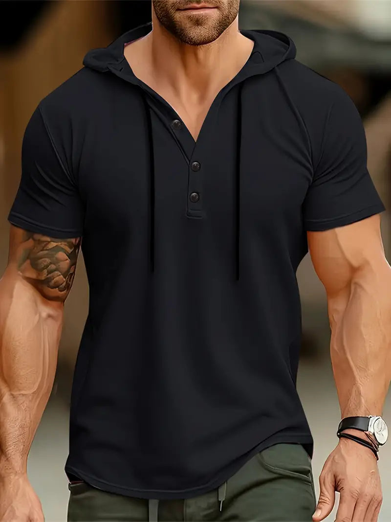 Herren Stretch Slim Fit Kurzarm-Hemd mit Kapuze