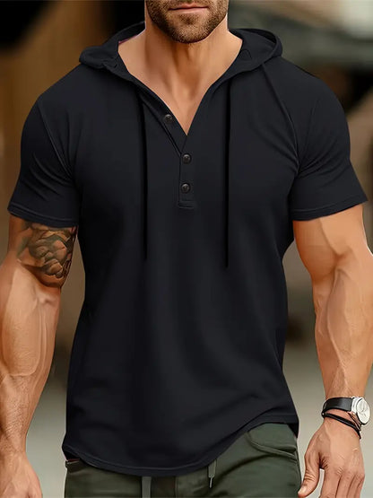 Herren Stretch Slim Fit Kurzarm-Hemd mit Kapuze