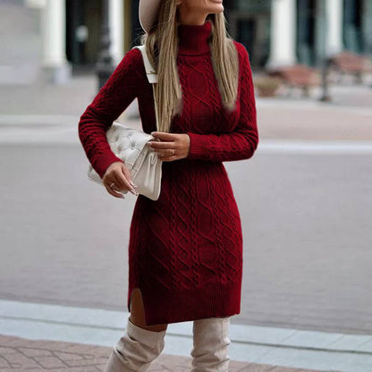 Amy – Winter Pullover Kleid mit Schlitz Design