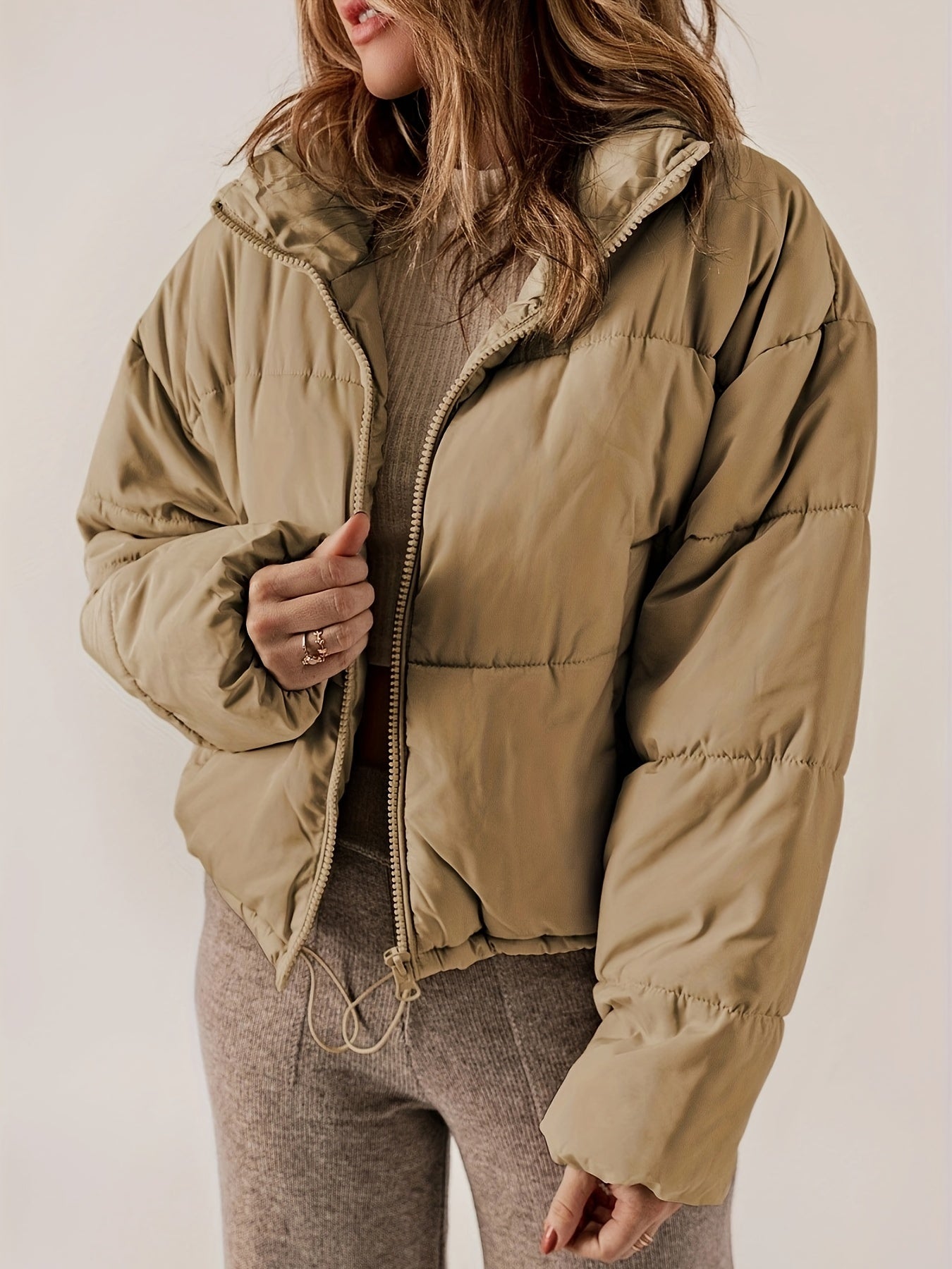 Leyreina | Schwarze Pufferjacke mit Reißverschluss – Lässige Langarmjacke für jeden Tag