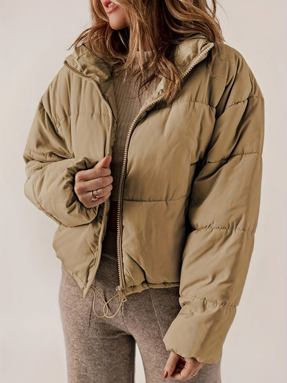 Leyreina | Schwarze Pufferjacke mit Reißverschluss – Lässige Langarmjacke für jeden Tag