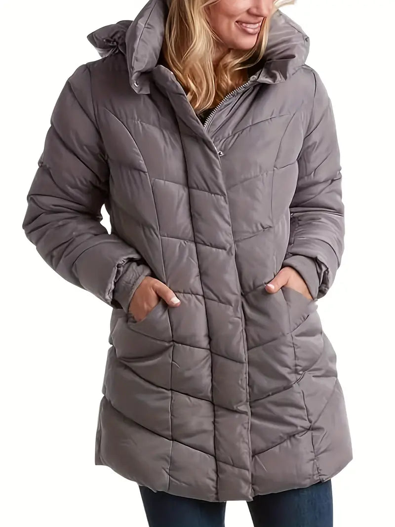 Keytharae | Plüschsteppjacke mit Reißverschluss und Kapuze in Übergröße