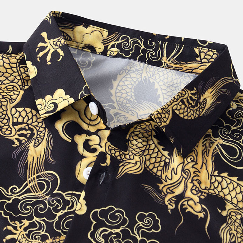 Komfortables Herren Kurzarm Hemd im Drachen Design