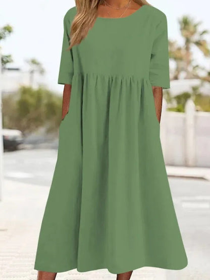 Fudus | Modisches Damenkleid Aus Baumwollleinen Mit Taschen