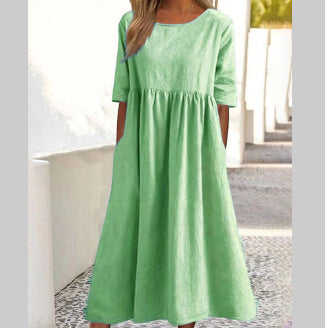 Fudus | Modisches Damenkleid Aus Baumwollleinen Mit Taschen