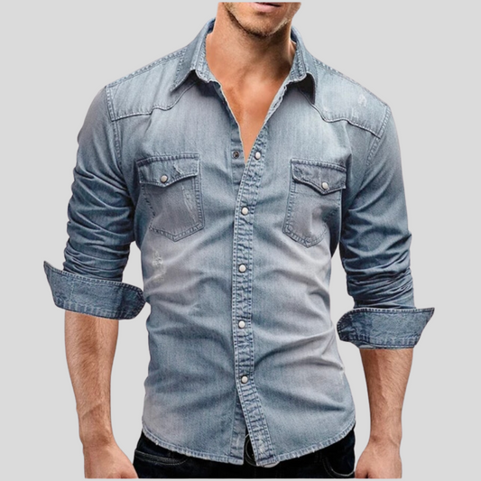 Davian Herren Jeanshemd | Vielseitiges Denim-Hemd mit Brusttasche