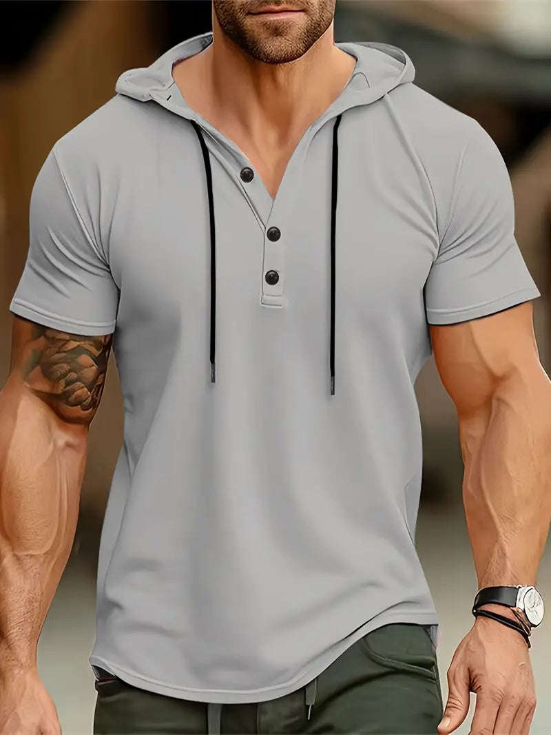 Herren Stretch Slim Fit Kurzarm-Hemd mit Kapuze