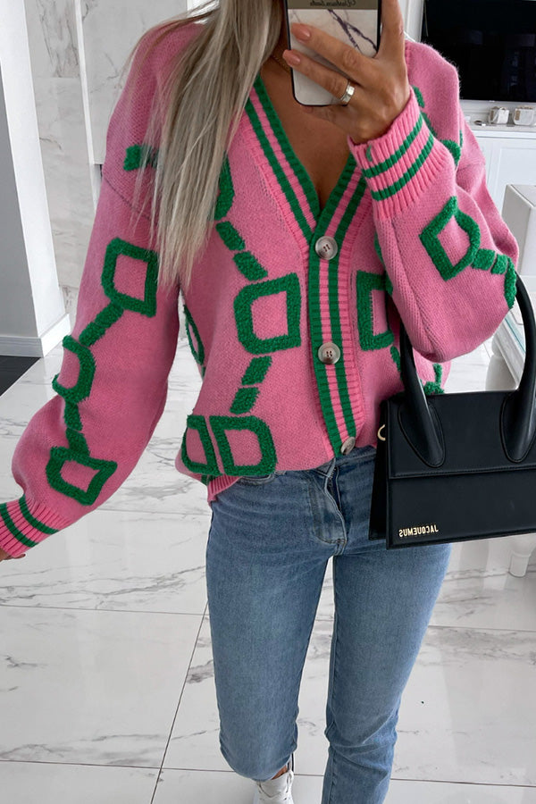 Lasandreth | Rosa Kunst-Knopfstrickjacke