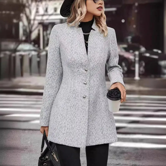 Shivarae | Eleganter grauer Mantel aus einer Wollmischung für Frauen