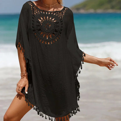 Thaliora® | Boho-Strandkleid mit Häkelmuster