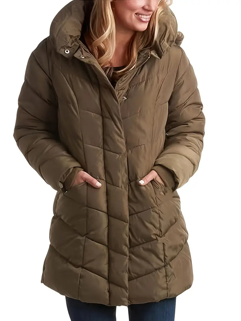 Keytharae | Plüschsteppjacke mit Reißverschluss und Kapuze in Übergröße