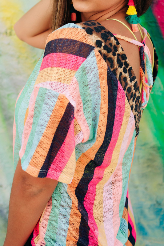 Fudus | Gestreiftes Leopard V Neck Top