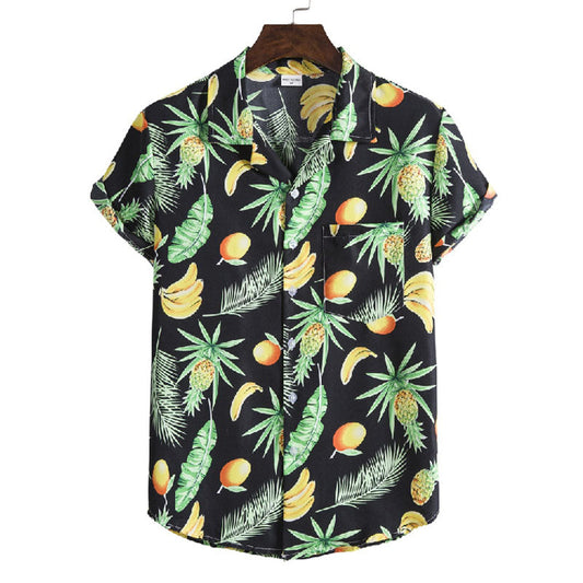 Stylisches Herren Kurzarm Hemd mit Obst Druck aus Baumwolle