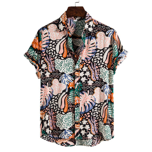 Stylisches Herren Kurzarm Hemd mit Vintage Druck aus Baumwolle