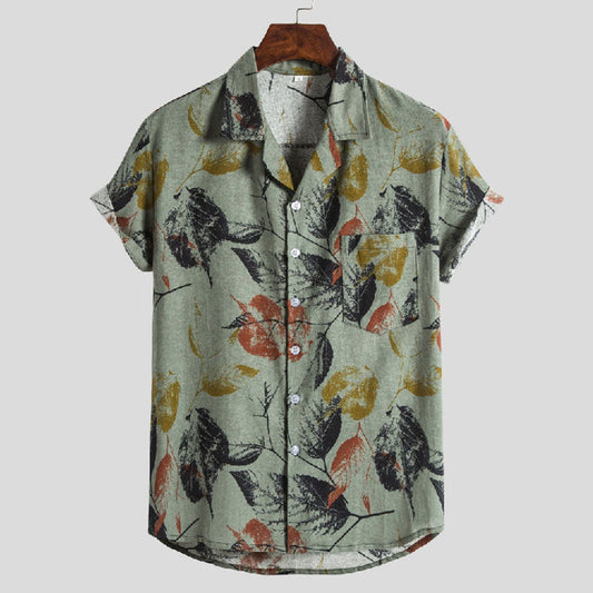 Stylisches Herren Kurzarm Hemd mit Vintage Druck aus Baumwolle