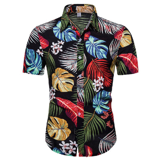 Stylisches Herren Kurzarm Hemd mit Vintage Druck aus Baumwolle