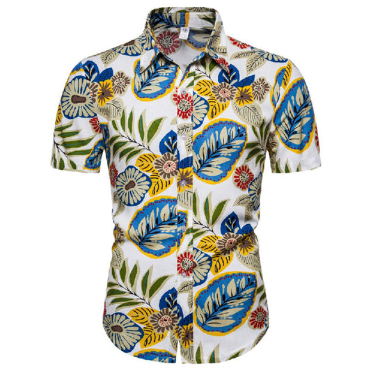 Stylisches Herren Kurzarm Hemd mit Vintage Druck aus Baumwolle